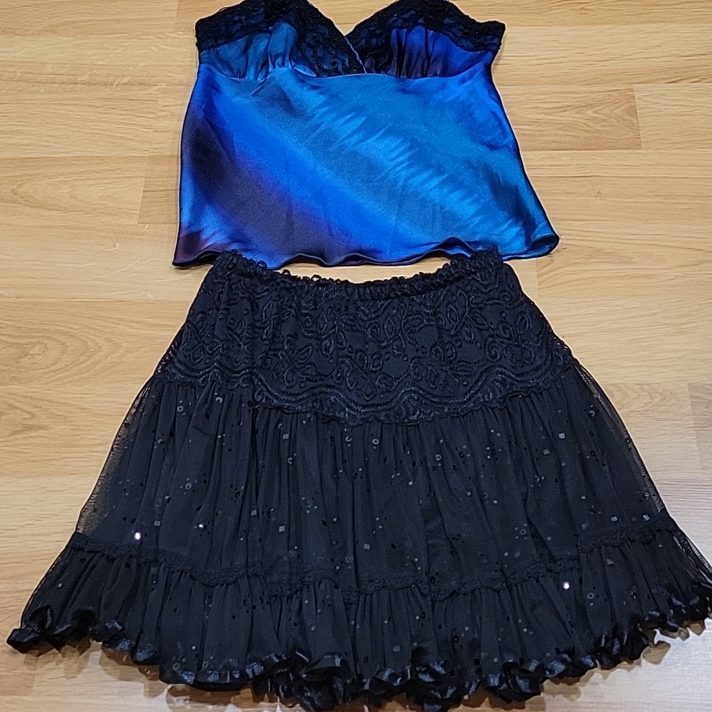 Black Tiered Lace & Sequin Mini Skirt - Women